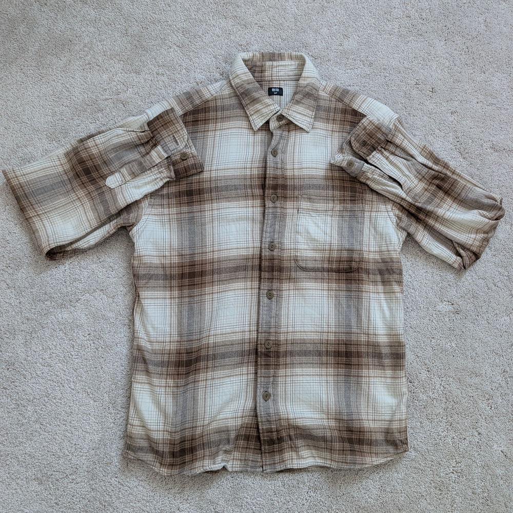 Uniqlo Brown and Cream Plaid Flannel Shirt